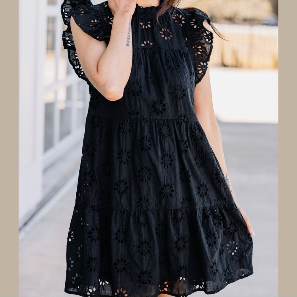 Impeccable Pig Black Eyelet Dress Size Medium